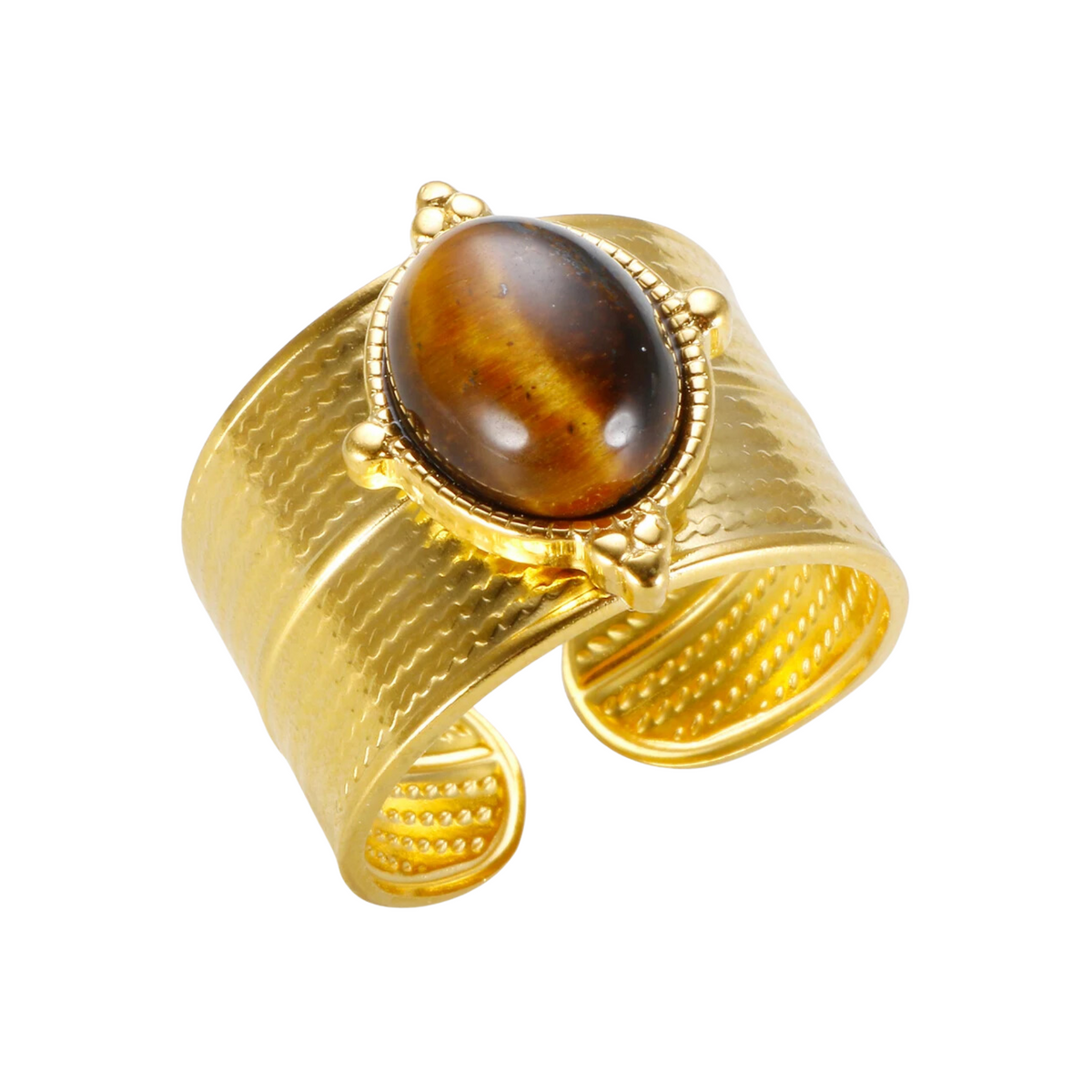 Pre Order:  Retro Gold-Plated Tiger Eye Marble C-Shaped Open Ring