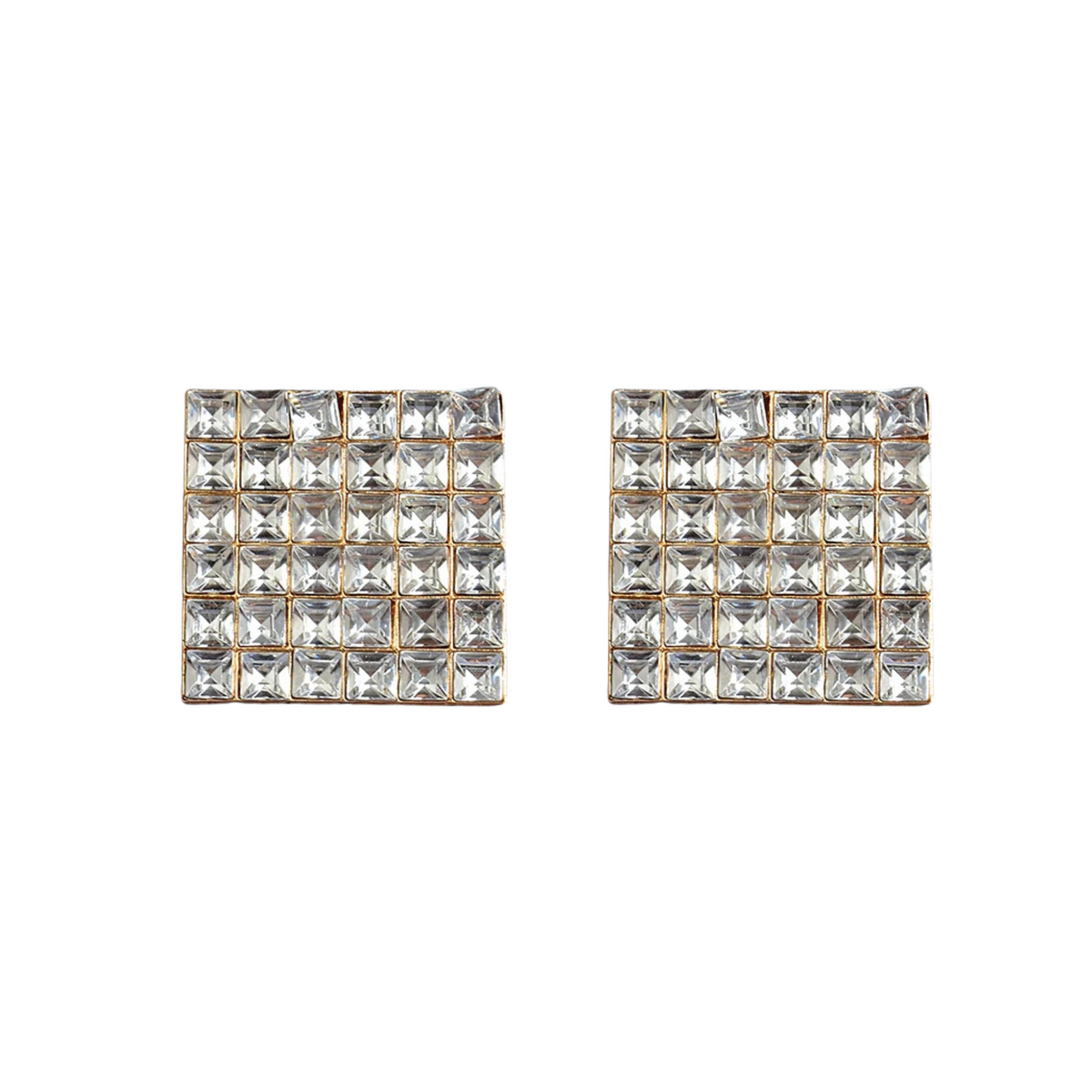 Square Crystal Studded Metal Earrings