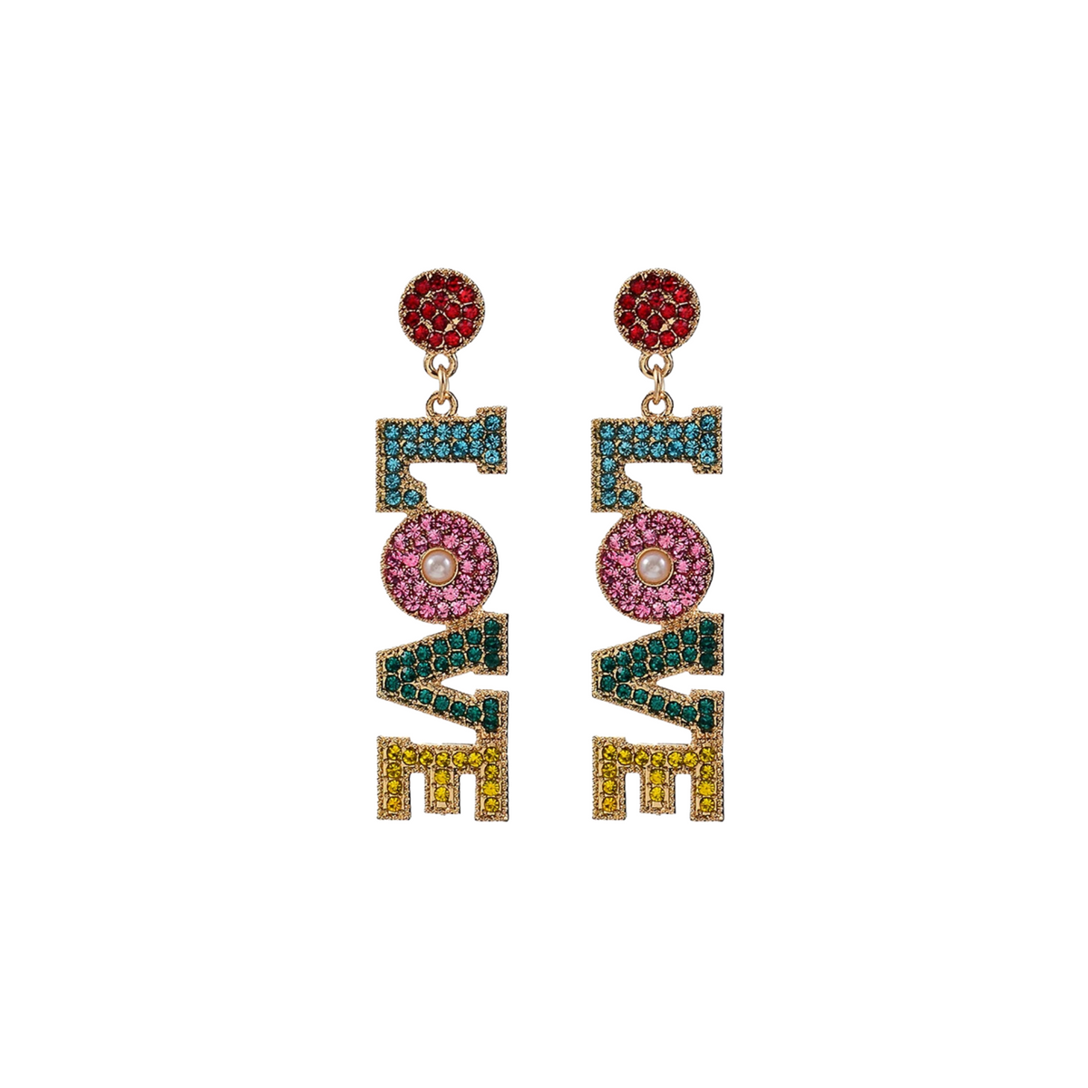 LOVE Multicolor Rhinestones Dangle Earrings