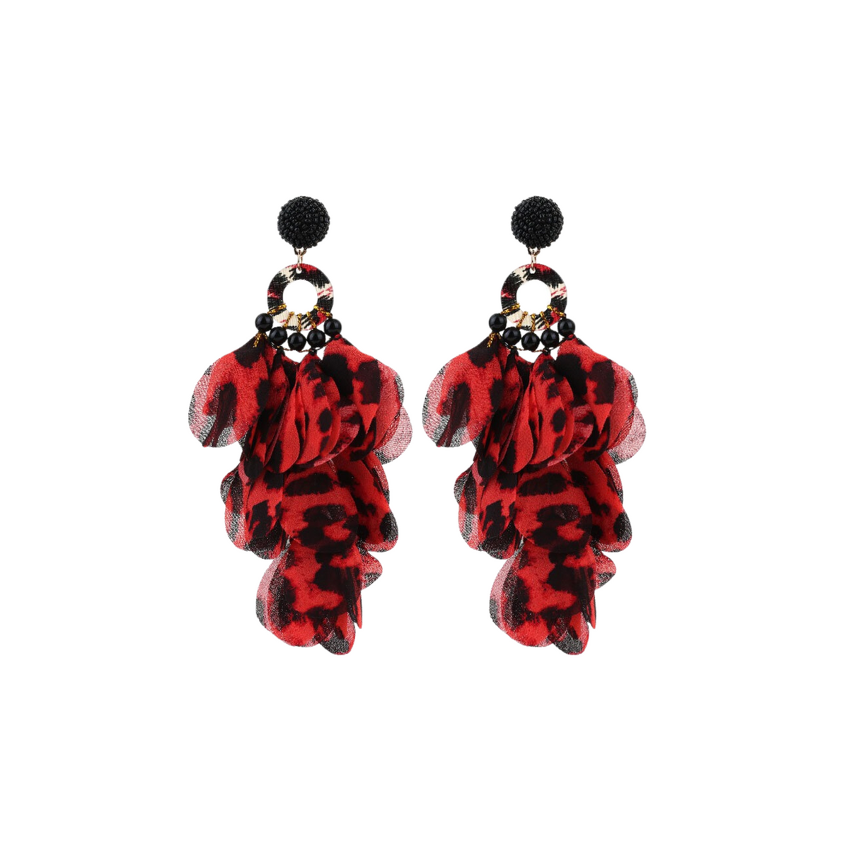 Fabric Petals Dangling Beaded Earrings