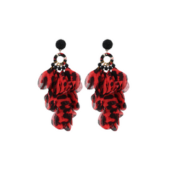 Fabric Petals Dangling Beaded Earrings