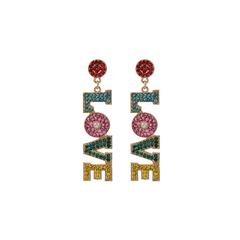 LOVE Multicolor Rhinestones Dangle Earrings