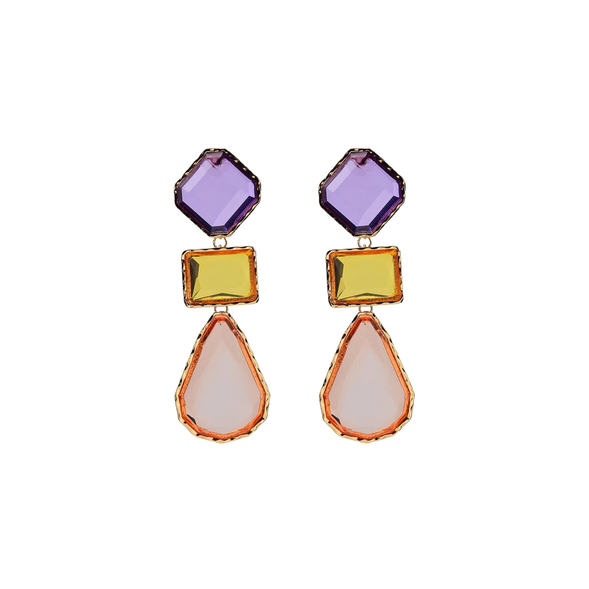 Geometric Multicolor Gems Dangling Earrings