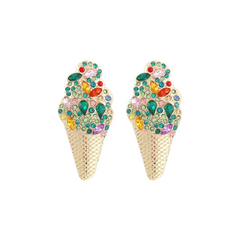 Ice Cream Cone Rhinestone Earrings