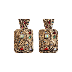 Rhinestone Studded Ethnic Drop Earrings