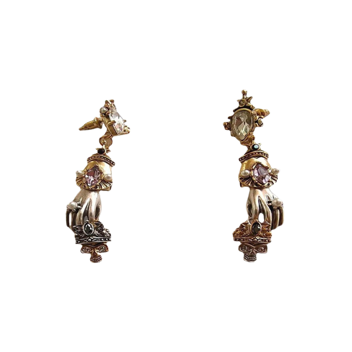 Jeweled Hand Brass Dangling Earrings