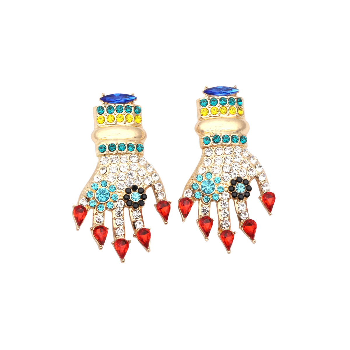 Rhinestones Hands Floral Earrings