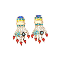 Rhinestones Hands Floral Earrings