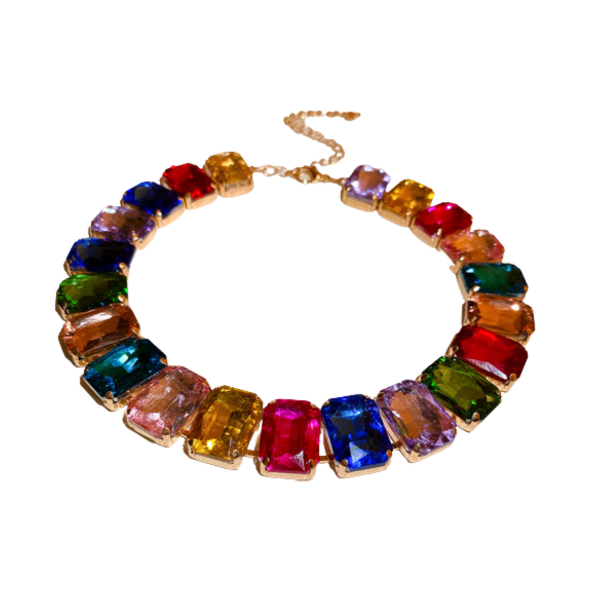 Multicolor Glass Crystal Chain Necklace