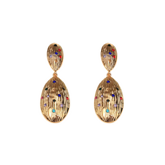 Oval Shells Rhinestones Drop Earrings