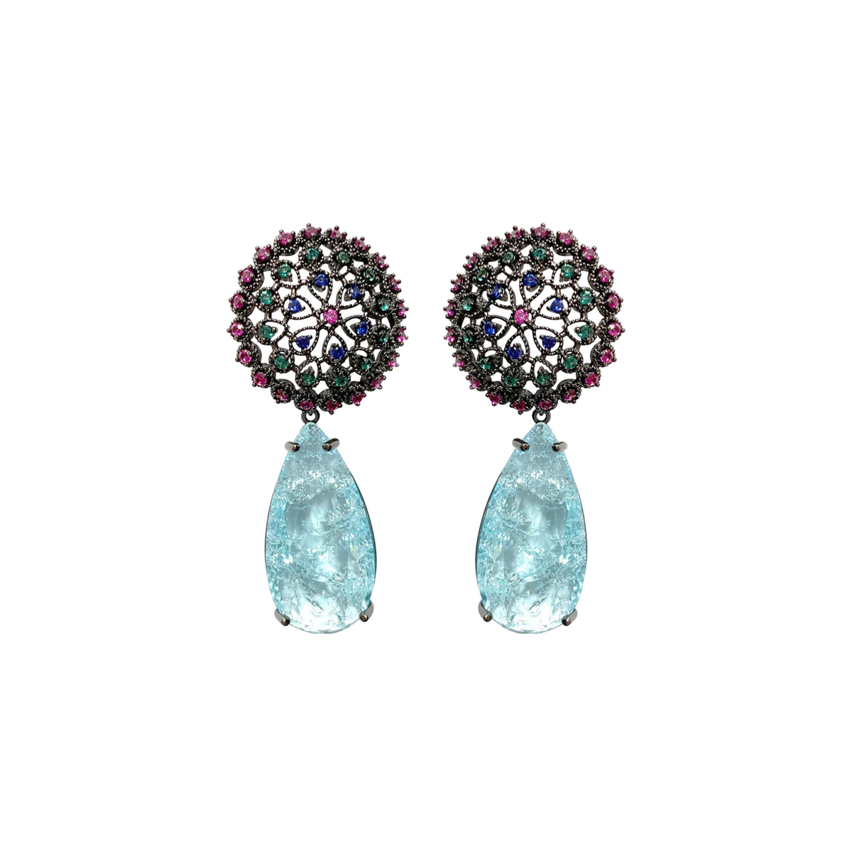 Floral Stud Base Zircon Earrings