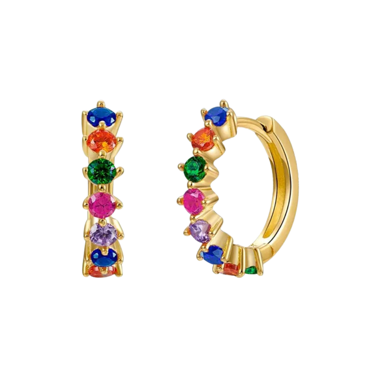 Multicolor Stones Huggie Copper Earrings