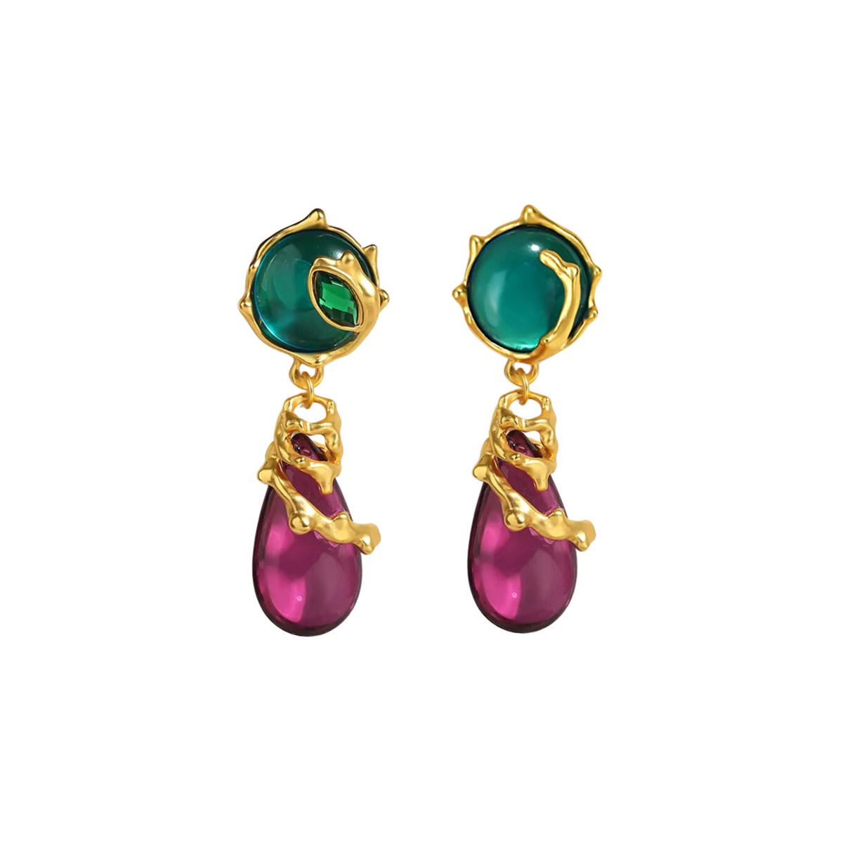 Green Purple Leaf Drop Earrings