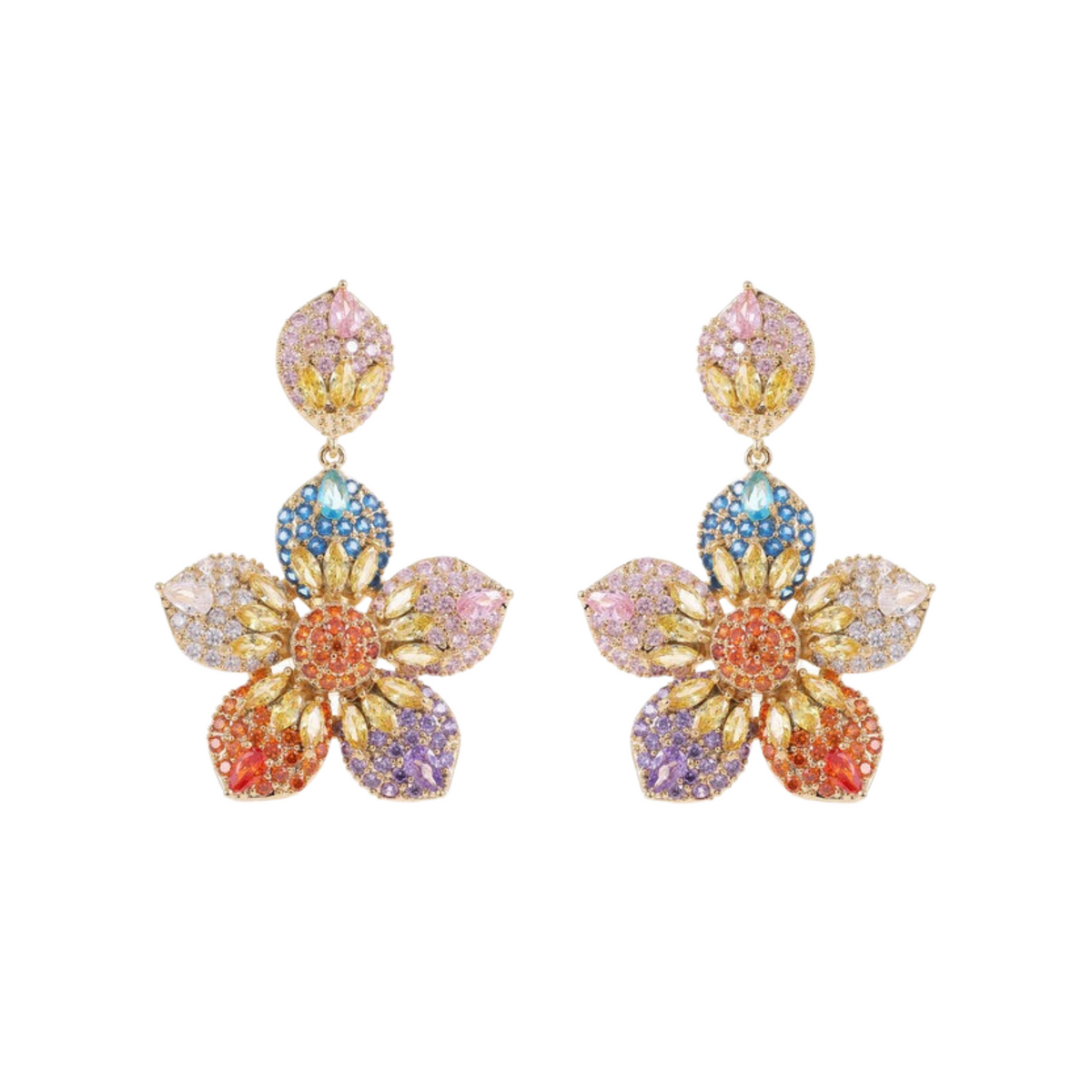 Flower Zirconia Dangling Earrings