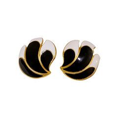 Black White Fan Petal Earrings