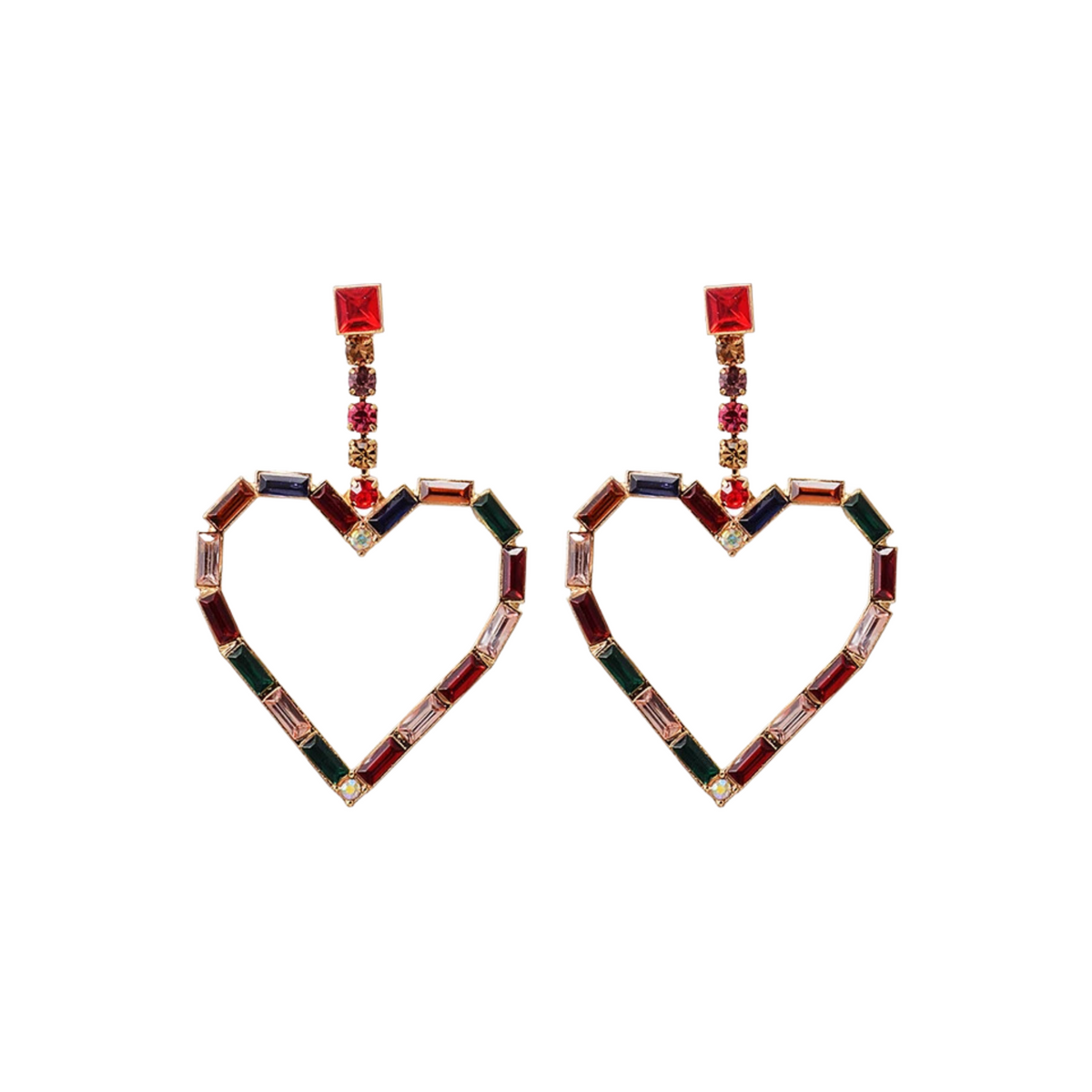 Rhinestone Hearts Dangling Earrings