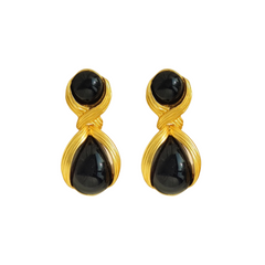 Black Gem Twist Drop Earrings