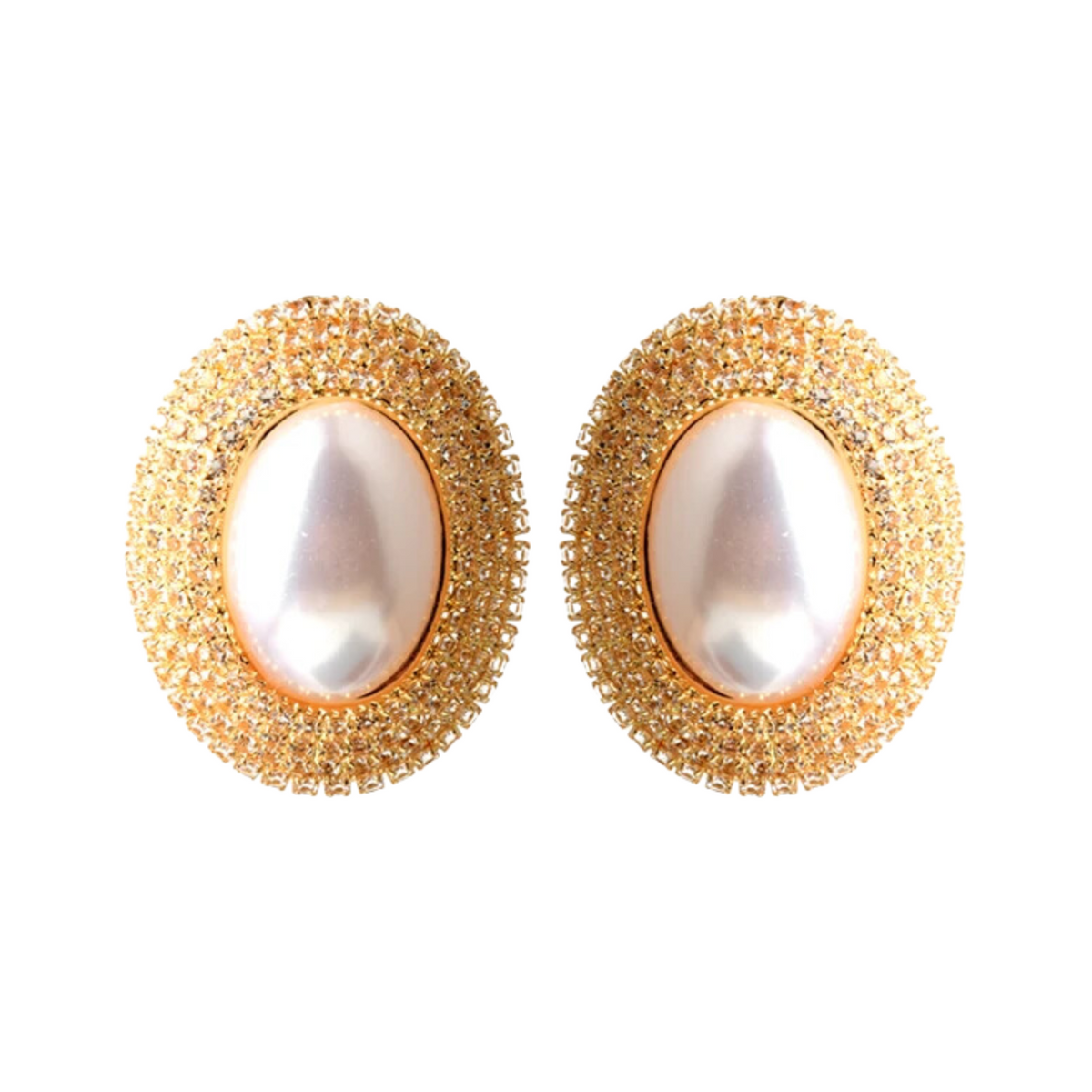 Rhinestones Oval Faux Pearl Earrings