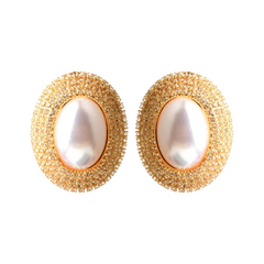 Rhinestones Oval Faux Pearl Earrings