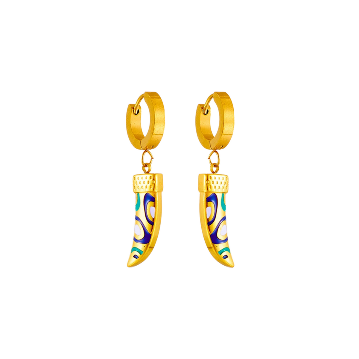 Horns Dangling Huggie Earrings