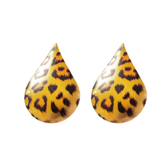 Yellow Leopard Waterdrop Stud Earrings