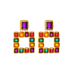 Rhinestones Square Dangle Earrings