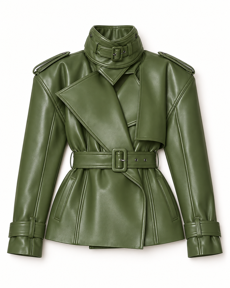 Faux Leather Belted Trench