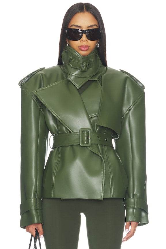 Faux Leather Belted Trench