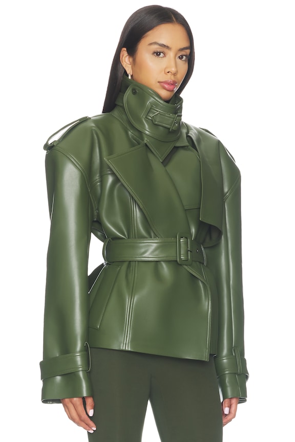 Faux Leather Belted Trench