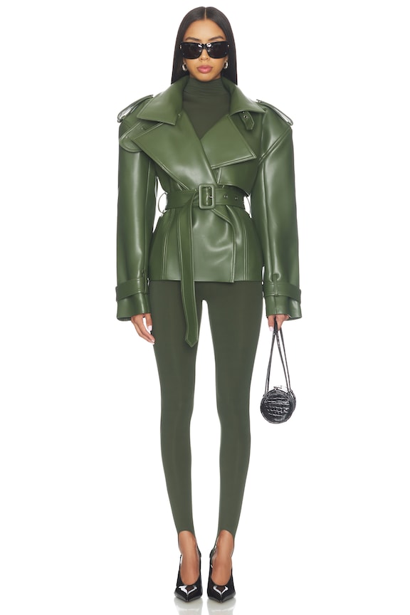 Faux Leather Belted Trench