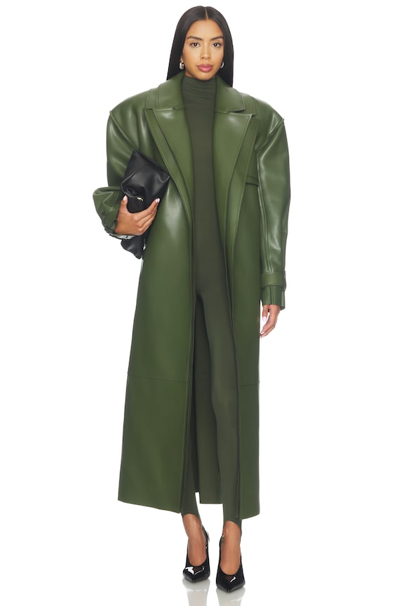 Faux Leather Dual Collar Trench Coat