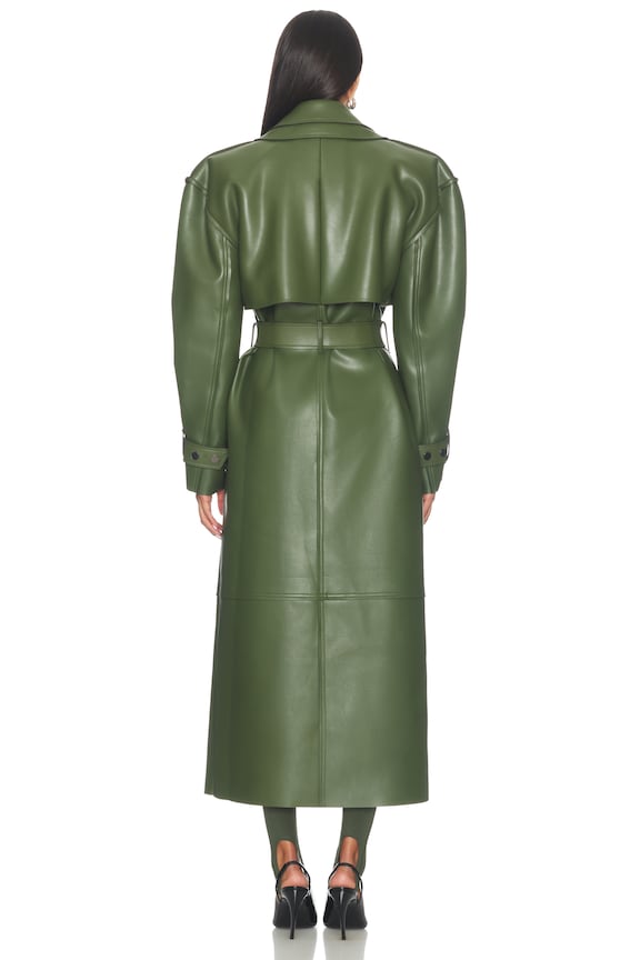 Faux Leather Dual Collar Trench Coat
