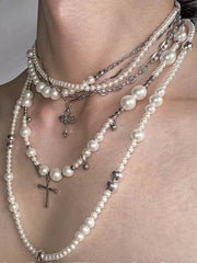 Pearl Cross Pendant Necklace