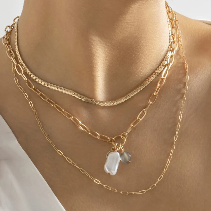 Multilayer Chain Cross Heart Necklace