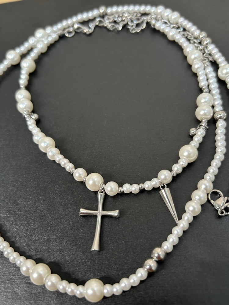 Pearl Cross Pendant Necklace