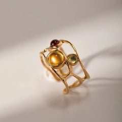 Pre Order:  Retro Gold-Plated Multicolor Resin Open Ring