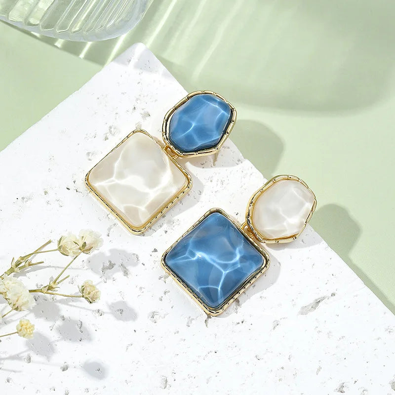 Pre Order:  Sparkling Geometric Resin Square Drop Earrings