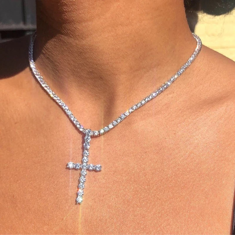 Crystals Cross Pendant Necklace