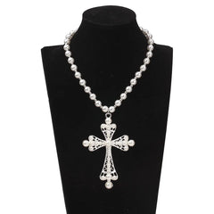 Imitation Pearl Cross Necklace