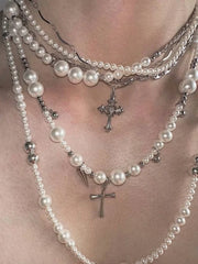 Pearl Cross Pendant Necklace