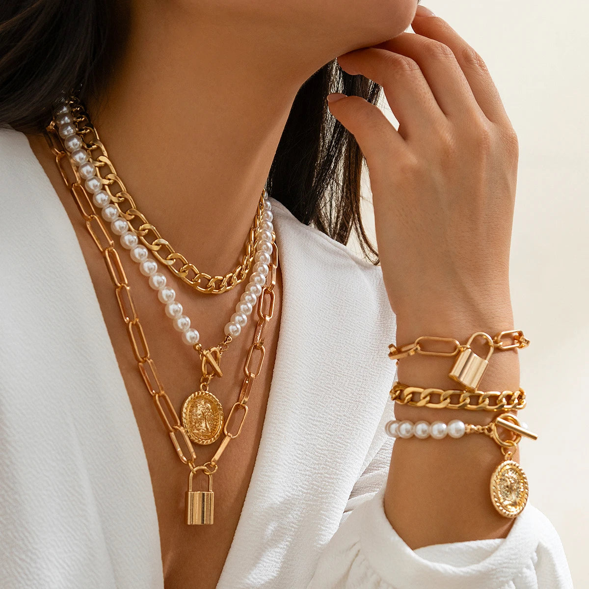 Multilayer Cuban Chunky Chain Necklace