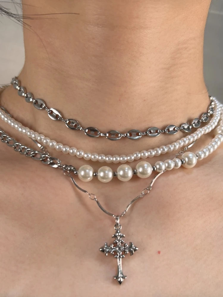 Pearl Cross Pendant Necklace