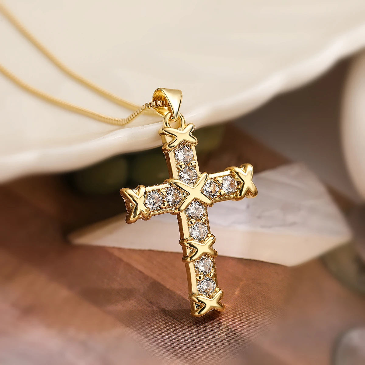 Zircon Cross Pendant Necklace