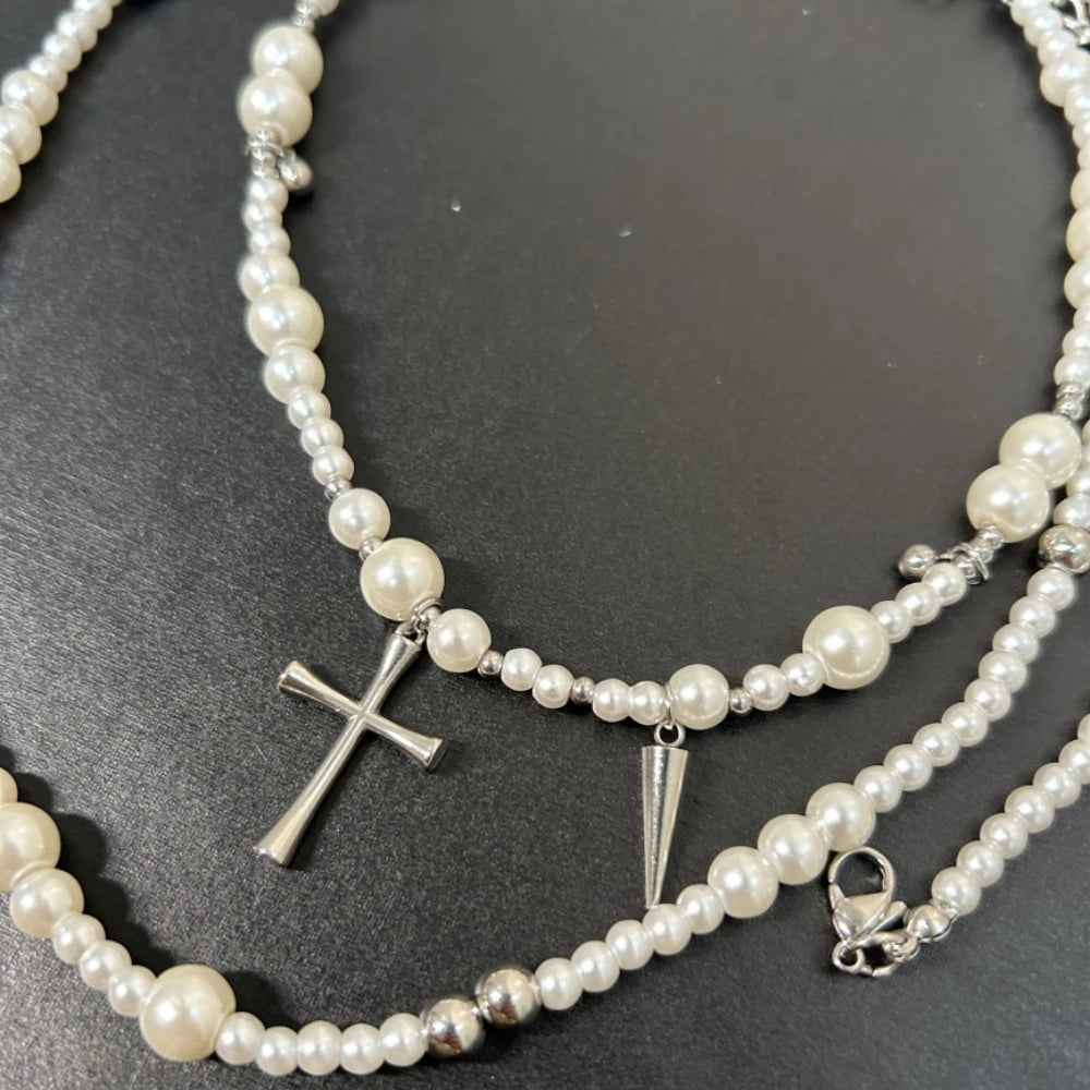 Pearl Cross Pendant Necklace