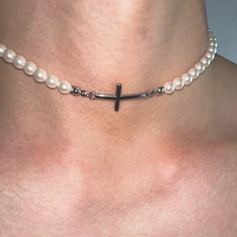 Pearl Cross Pendant Necklace