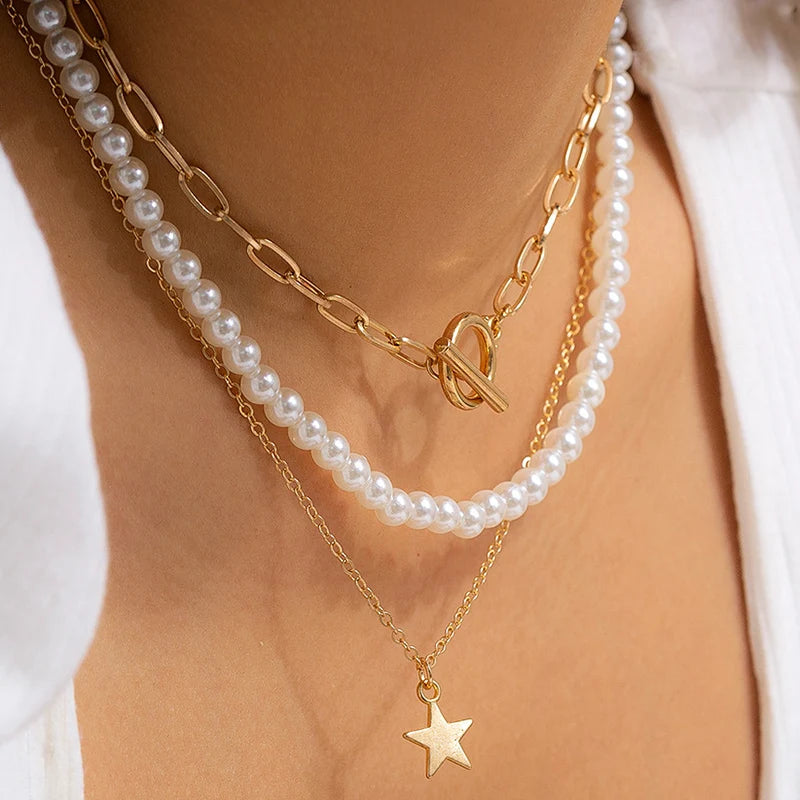 Multilayer Chain Cross Heart Necklace