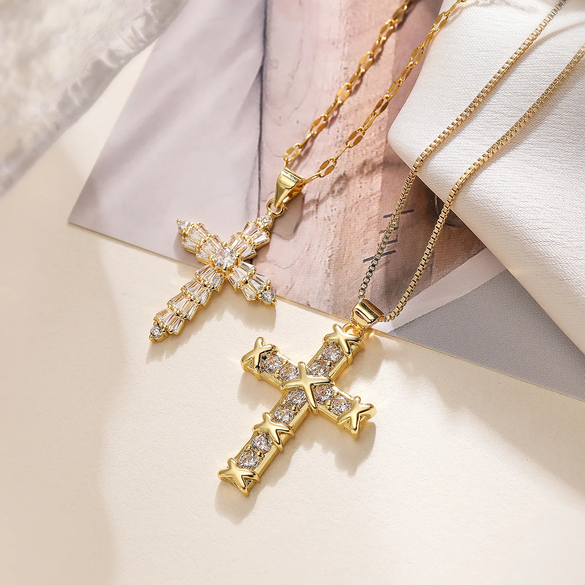 Zircon Cross Pendant Necklace