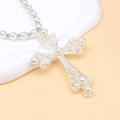 Imitation Pearl Cross Necklace