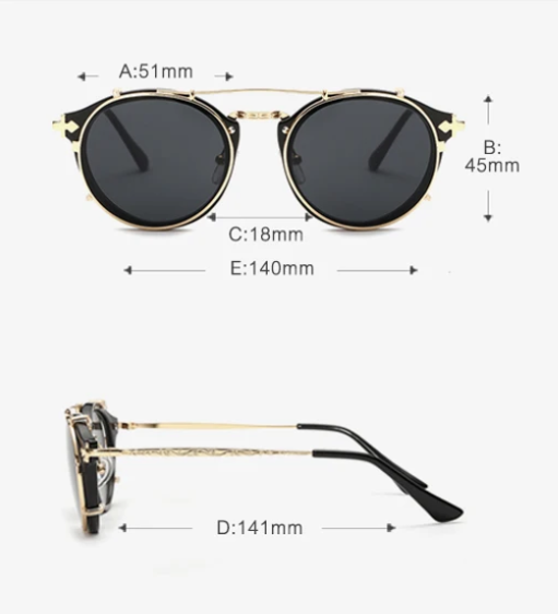 Retro Steampunk Round Clip On UV400 Sunglasses