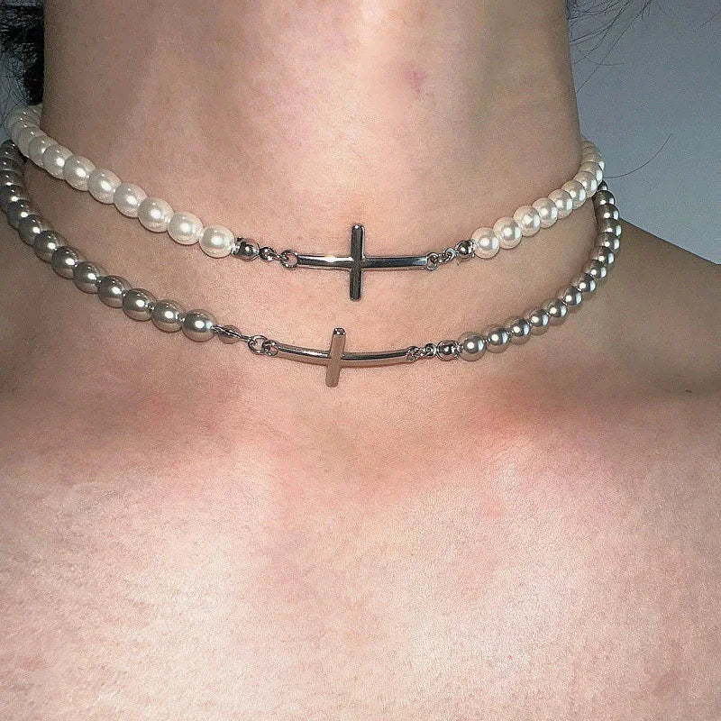 Pearl Cross Pendant Necklace